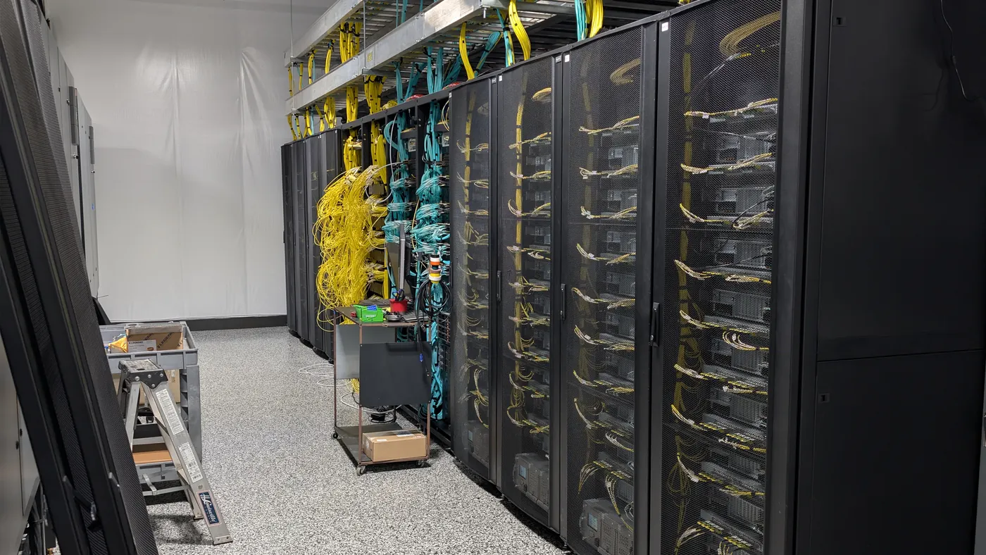 Server racks and network cabling during an infrastructure deployment